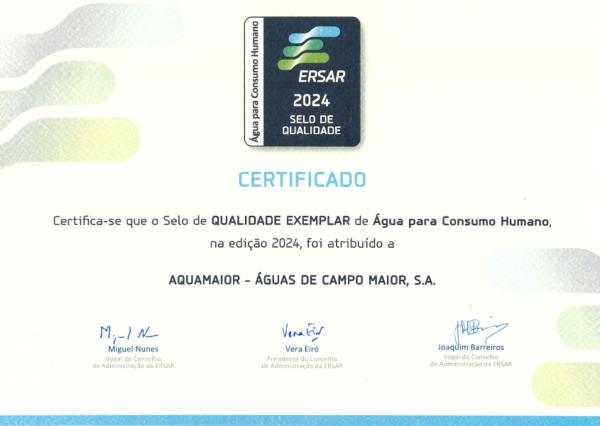 Selo da qualidade exemplar de água para consumo humano - 2024